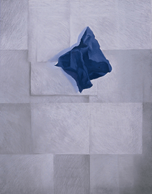 pastel painting of crumpled blue paper on soft beige background